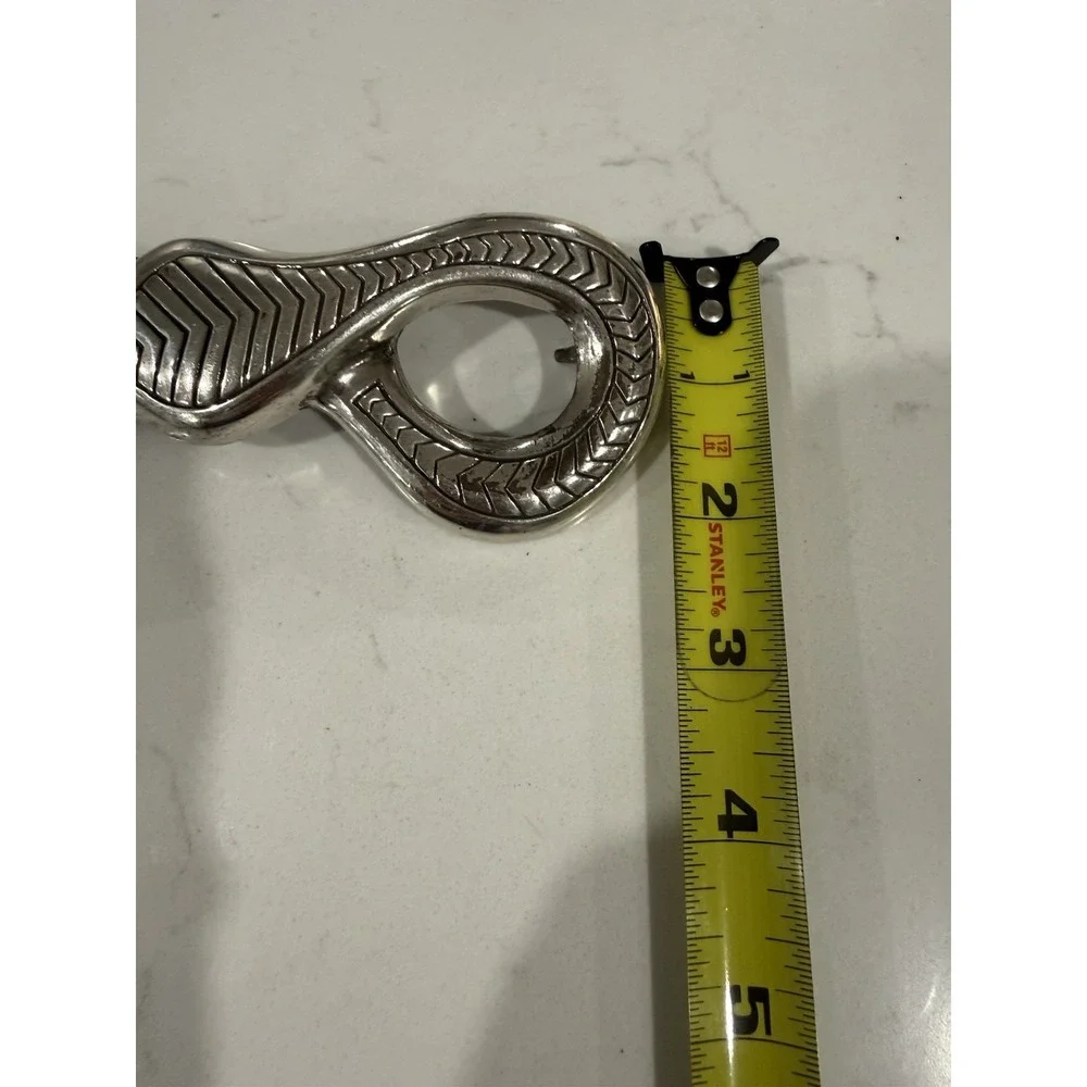 Chicos Vintage Metal Clasp Black Leather Adjustable Slide Belt Snake